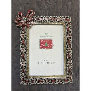 VTG Pewter, Enamel & Jewels 4x6 Christmas Frame Sunflower Designs Holiday Decor